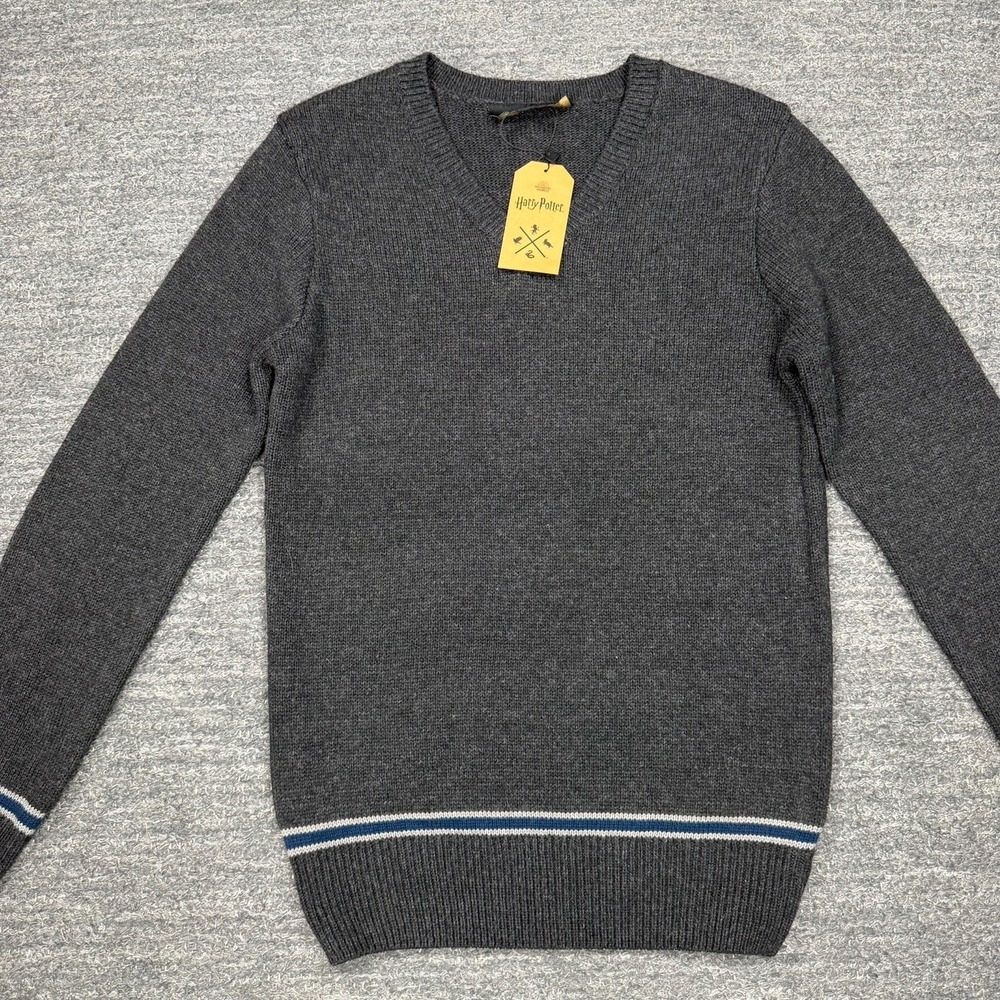 Harry Potter Wizarding World Sweater XS V-Neck Ravenclaw Lambswool Charcoal Gray